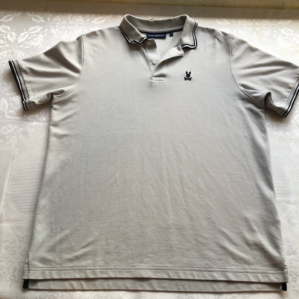 Psycho Bunny Pique Classic Polo Shirt Men's Size 7 (XXL) Silver Gray/Black Trim